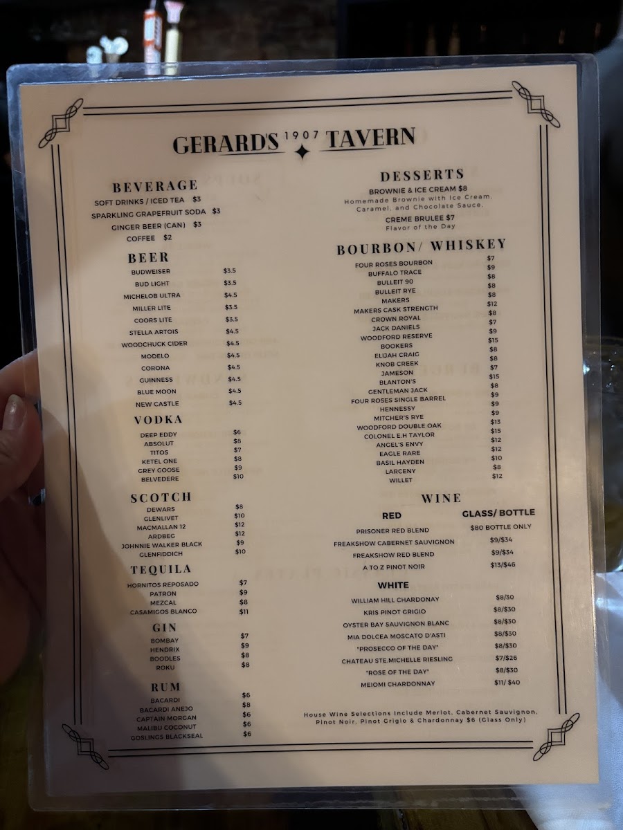 Menu - Gerard's 1907 Tavern photo 10