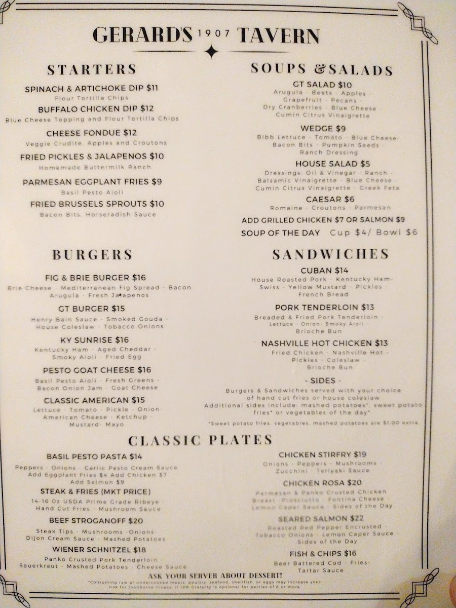 Menu - Gerard's 1907 Tavern photo 2