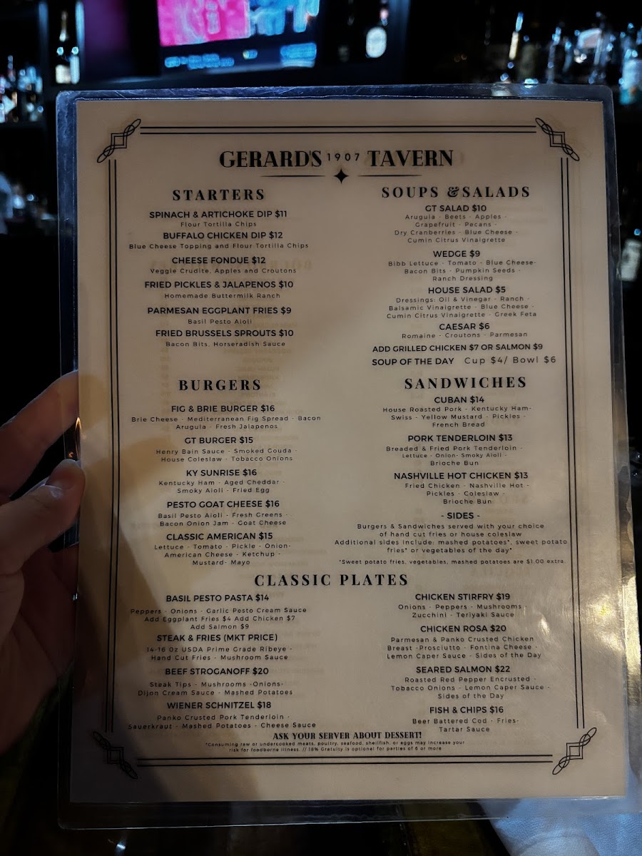 Menu - Gerard's 1907 Tavern photo 5