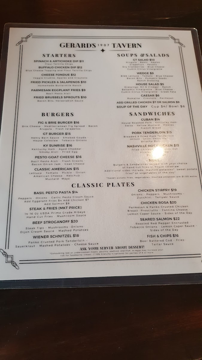 Menu - Gerard's 1907 Tavern photo 7