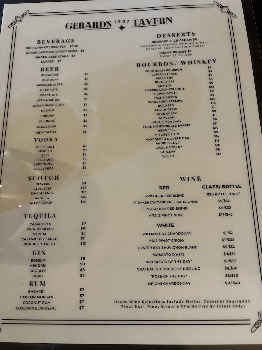 Menu - Gerard's 1907 Tavern photo 8