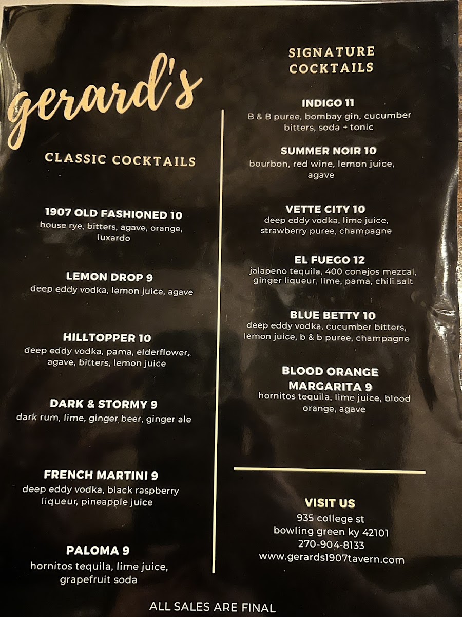 Menu - Gerard's 1907 Tavern photo 9